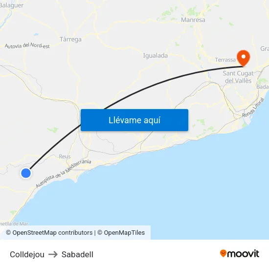 Colldejou to Sabadell map