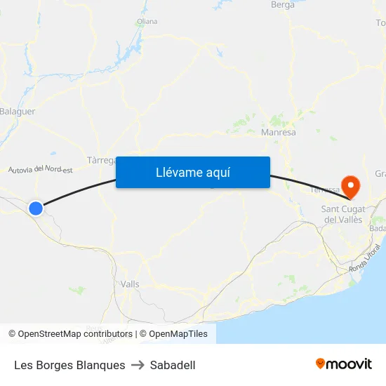 Les Borges Blanques to Sabadell map