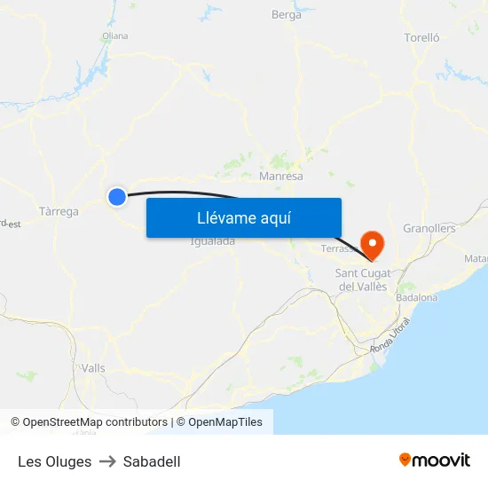 Les Oluges to Sabadell map