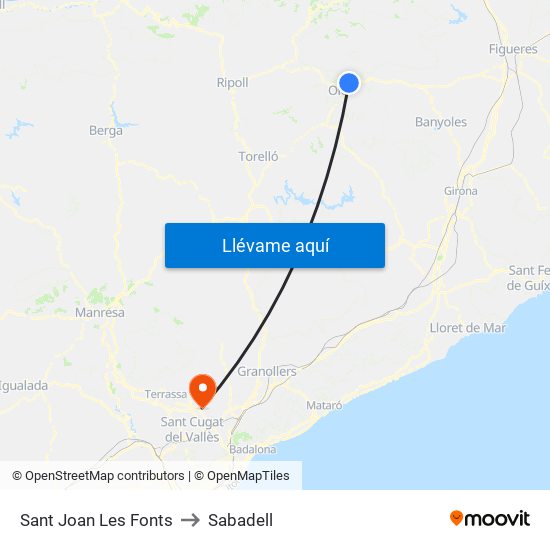 Sant Joan Les Fonts to Sabadell map