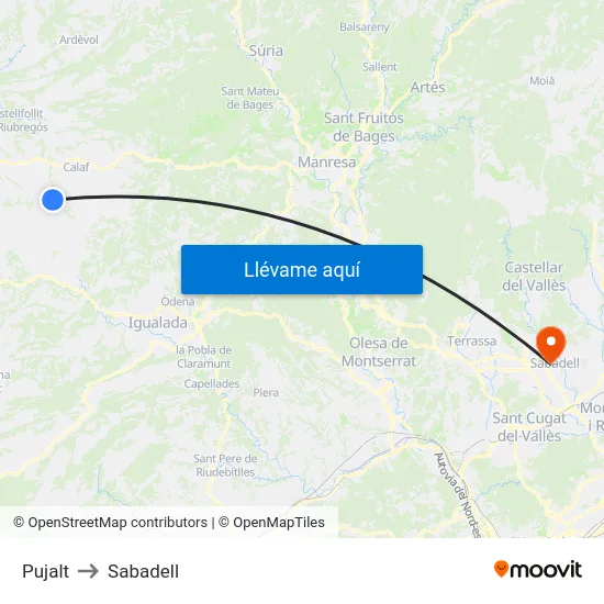 Pujalt to Sabadell map