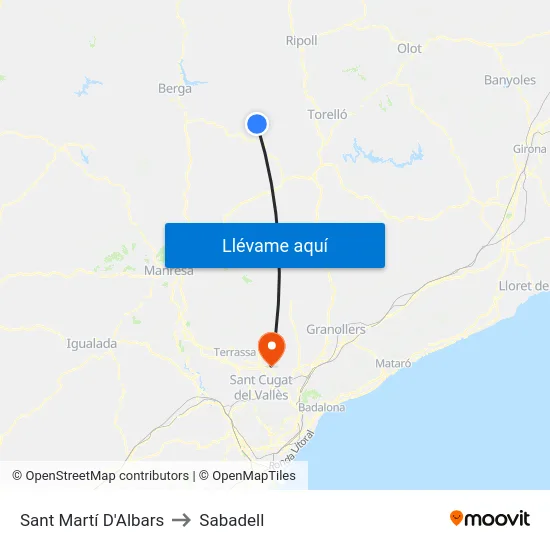 Sant Martí D'Albars to Sabadell map