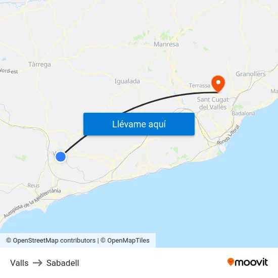 Valls to Sabadell map