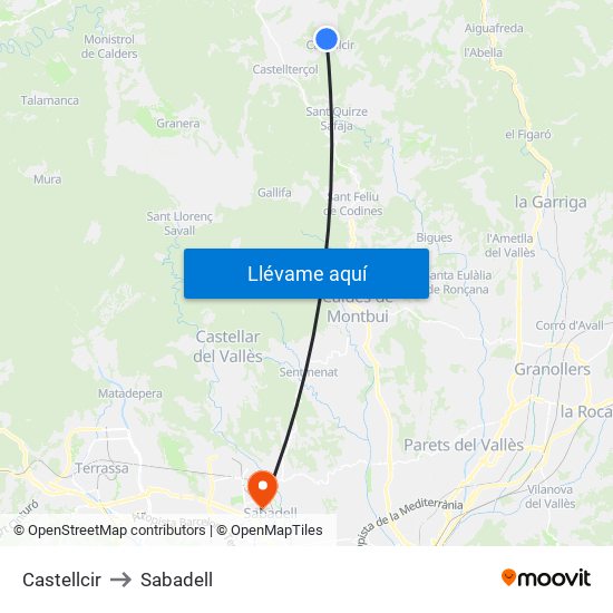 Castellcir to Sabadell map