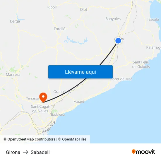 Girona to Sabadell map