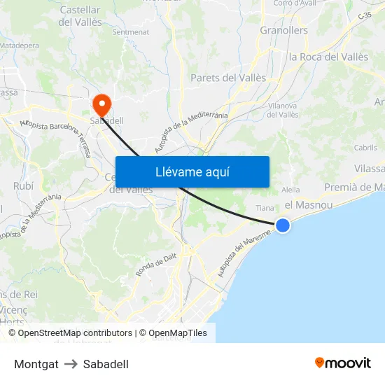 Montgat to Sabadell map