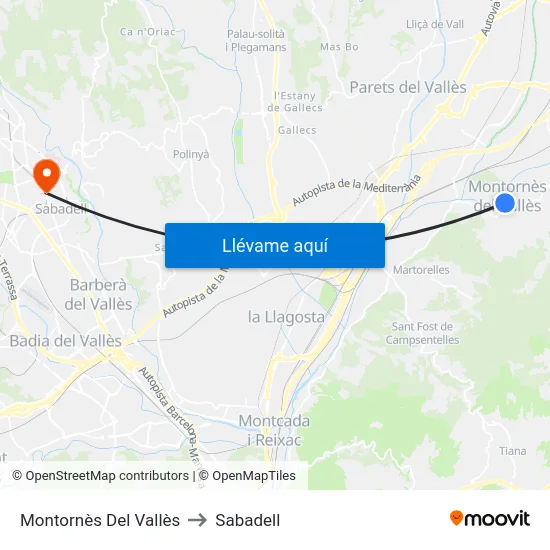 Montornès Del Vallès to Sabadell map