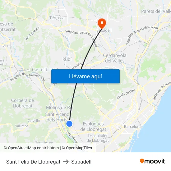 Sant Feliu De Llobregat to Sabadell map