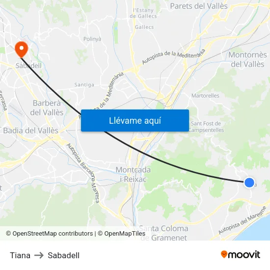 Tiana to Sabadell map