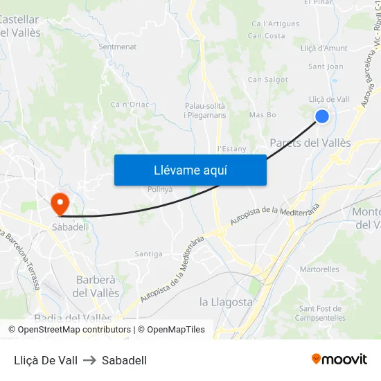Lliçà De Vall to Sabadell map