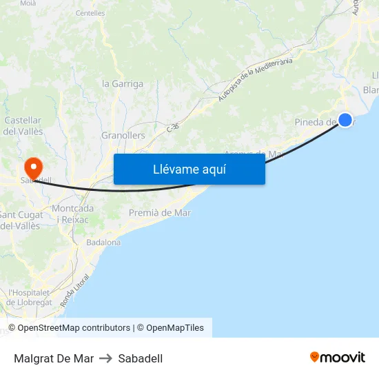 Malgrat De Mar to Sabadell map