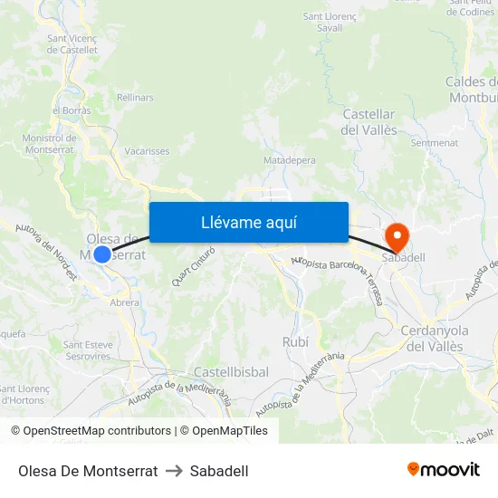 Olesa De Montserrat to Sabadell map