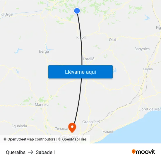 Queralbs to Sabadell map