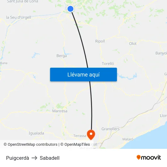 Puigcerdà to Sabadell map
