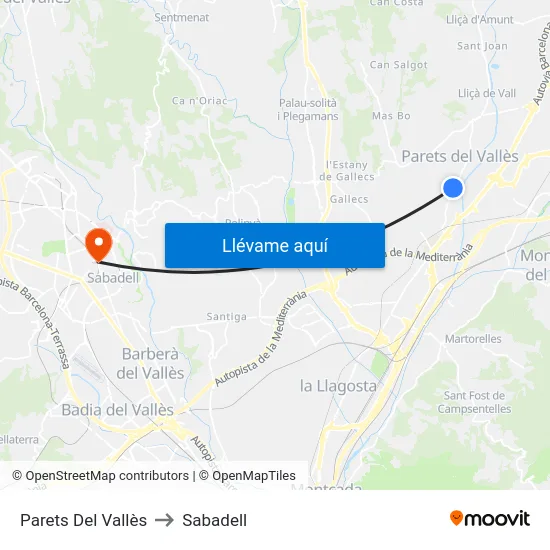 Parets Del Vallès to Sabadell map