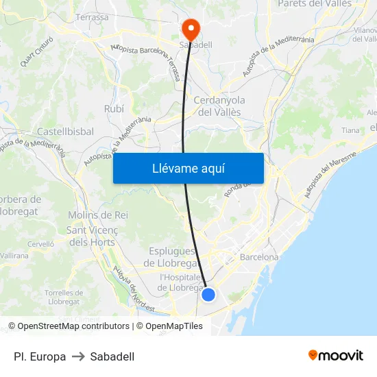 Pl. Europa to Sabadell map