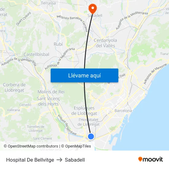 Hospital De Bellvitge to Sabadell map