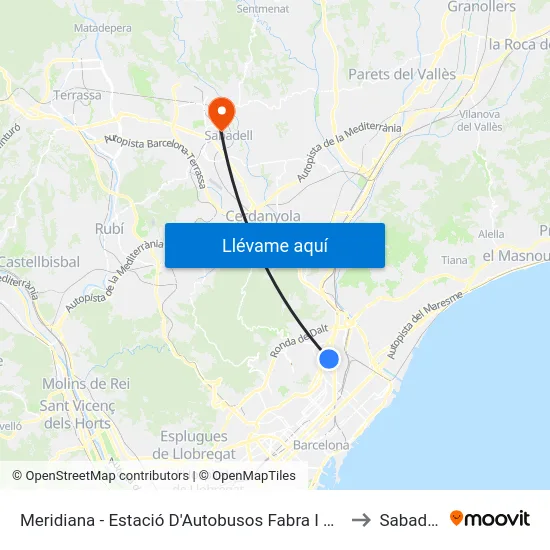 Meridiana - Estació D'Autobusos Fabra I Puig to Sabadell map