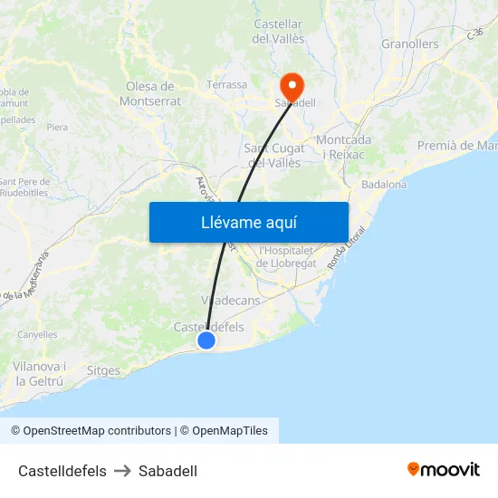 Castelldefels to Sabadell map