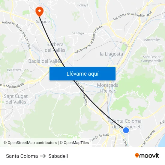 Santa Coloma to Sabadell map