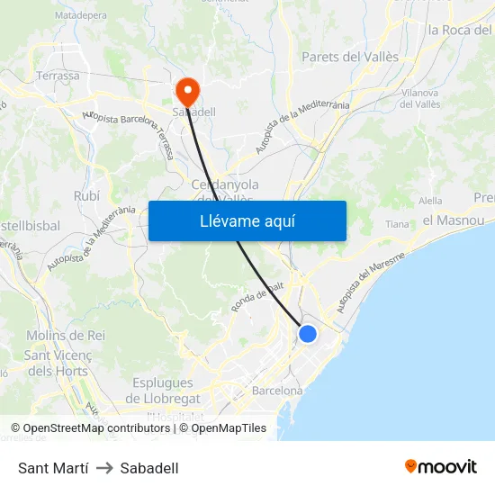 Sant Martí to Sabadell map