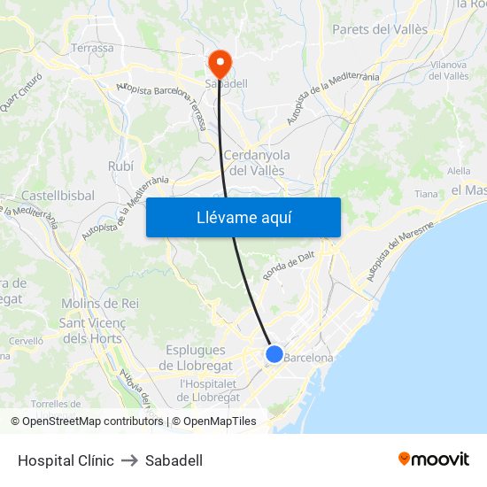 Hospital Clínic to Sabadell map