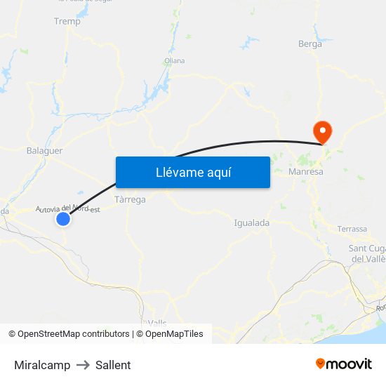 Miralcamp to Sallent map