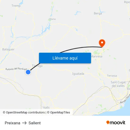 Preixana to Sallent map