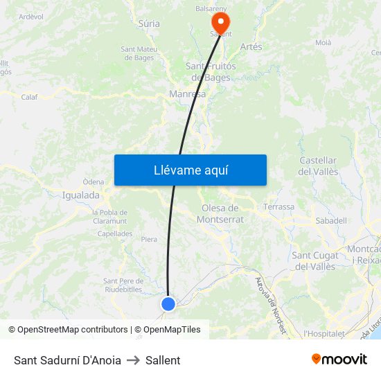 Sant Sadurní D'Anoia to Sallent map