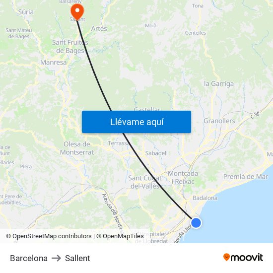 Barcelona to Sallent map