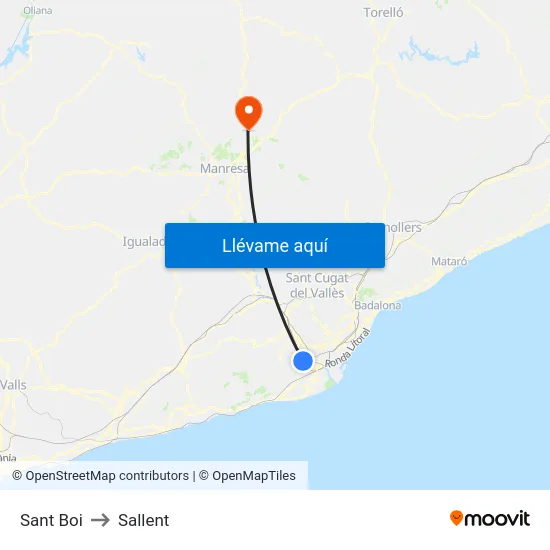 Sant Boi to Sallent map
