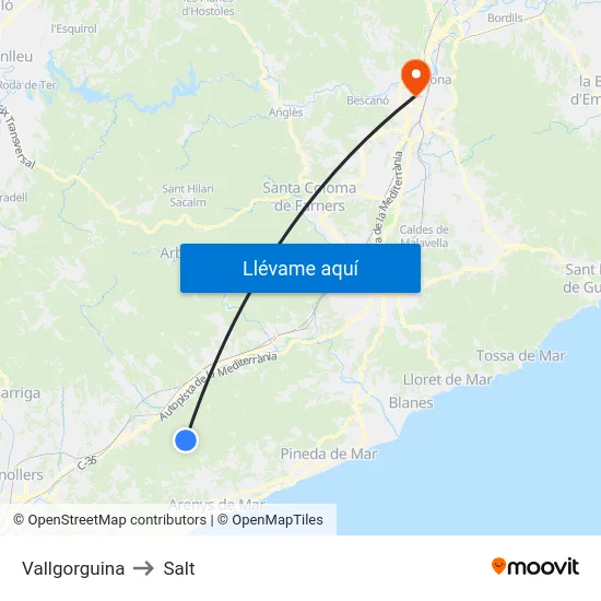 Vallgorguina to Salt map