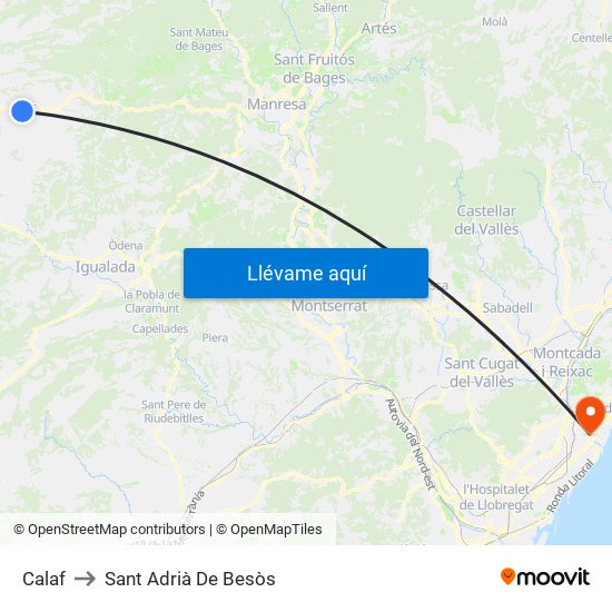 Calaf to Sant Adrià De Besòs map