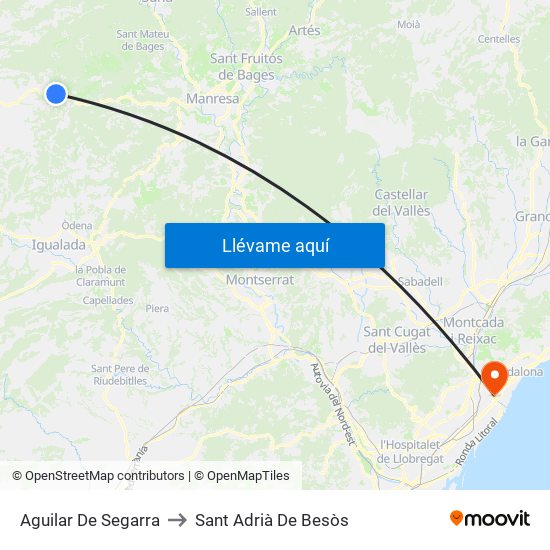 Aguilar De Segarra to Sant Adrià De Besòs map