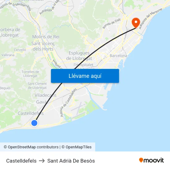Castelldefels to Sant Adrià De Besòs map