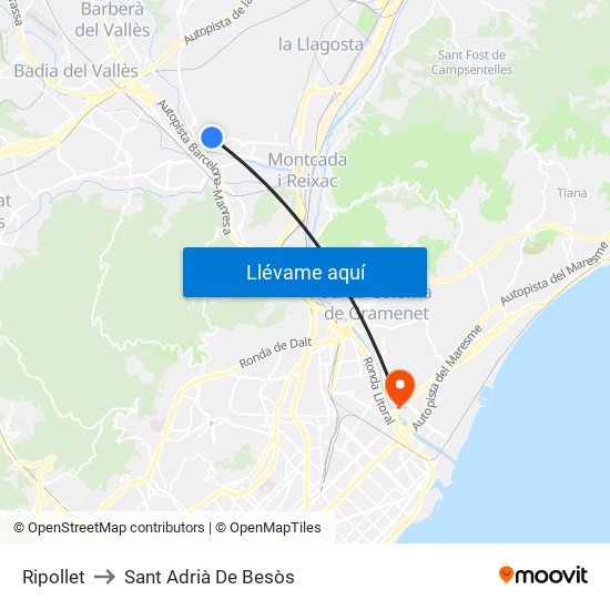 Ripollet to Sant Adrià De Besòs map