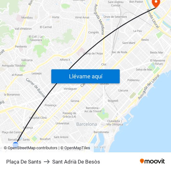 Plaça De Sants to Sant Adrià De Besòs map