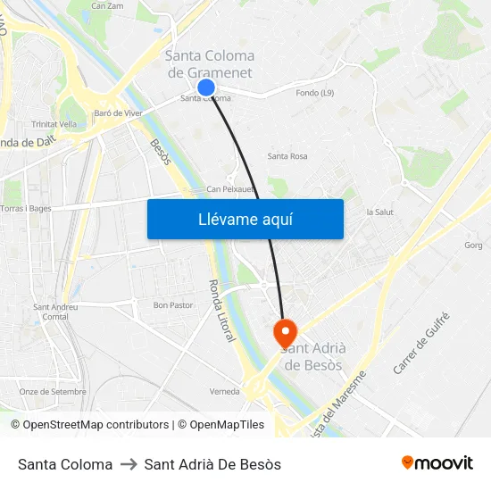 Santa Coloma to Sant Adrià De Besòs map