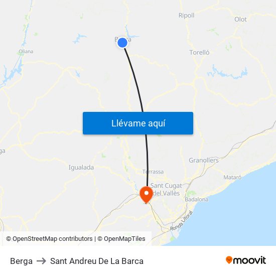 Berga to Sant Andreu De La Barca map