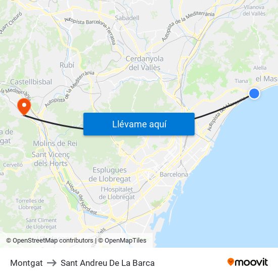 Montgat to Sant Andreu De La Barca map