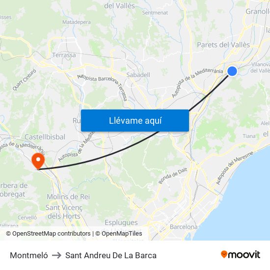 Montmeló to Sant Andreu De La Barca map