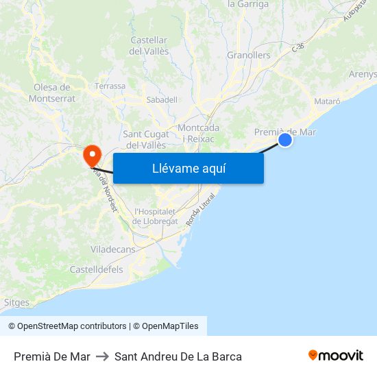 Premià De Mar to Sant Andreu De La Barca map