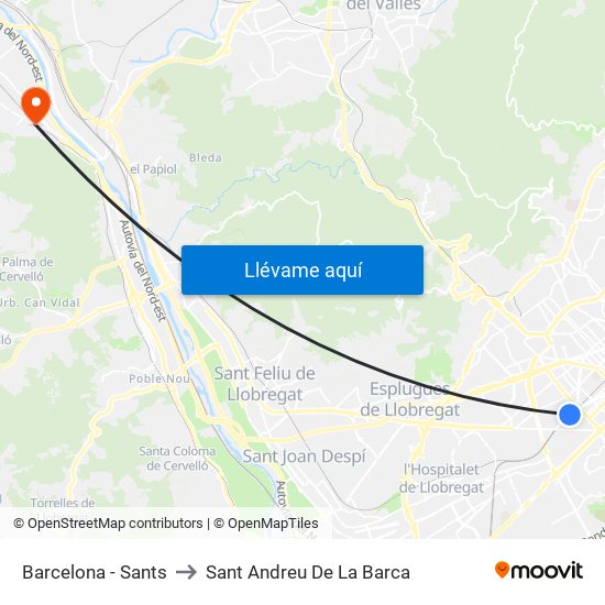 Barcelona - Sants to Sant Andreu De La Barca map