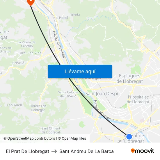 El Prat De Llobregat to Sant Andreu De La Barca map