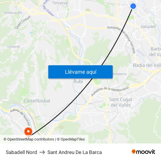 Sabadell Nord to Sant Andreu De La Barca map