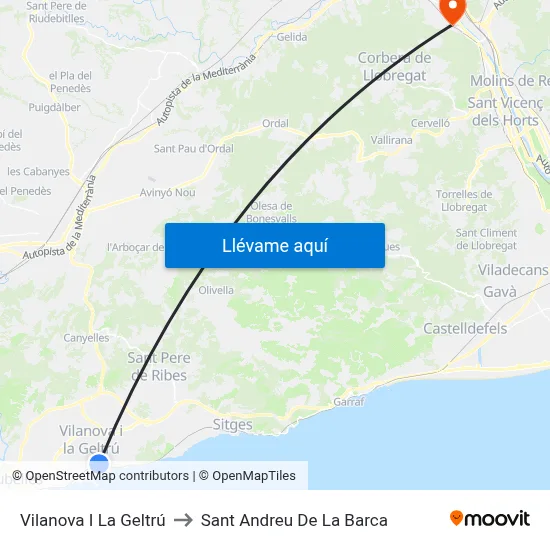 Vilanova I La Geltrú to Sant Andreu De La Barca map