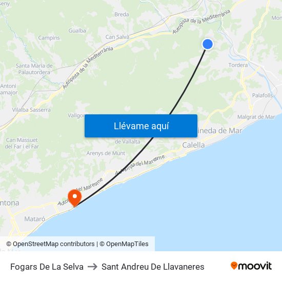 Fogars De La Selva to Sant Andreu De Llavaneres map