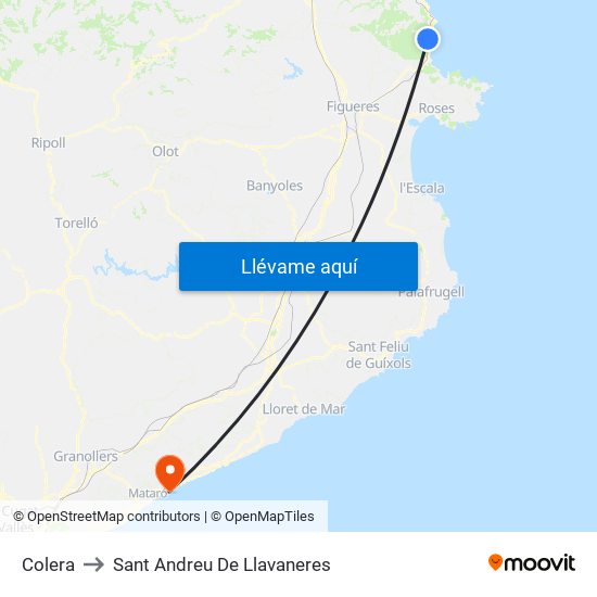 Colera to Sant Andreu De Llavaneres map