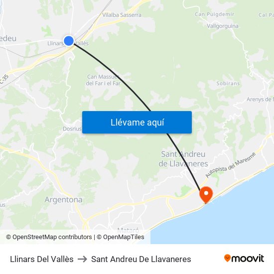 Llinars Del Vallès to Sant Andreu De Llavaneres map