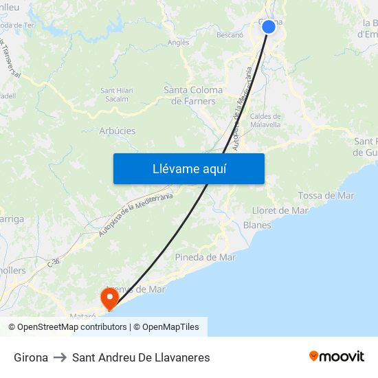 Girona to Sant Andreu De Llavaneres map